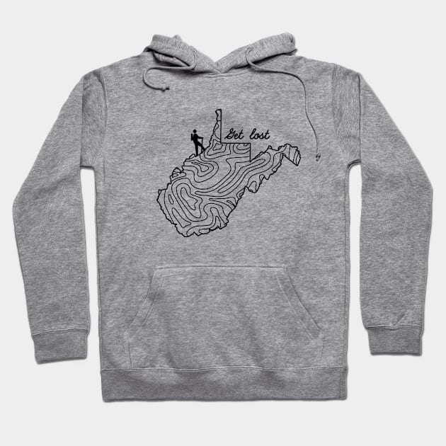 Get Lost Hiking Topographic Art Hike West Virginia State Map Hoodie by TeeCreations